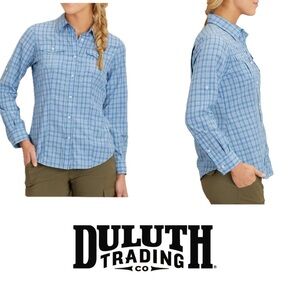 Duluth‎ Trading Co. Blue and Tan Plaid Shirt